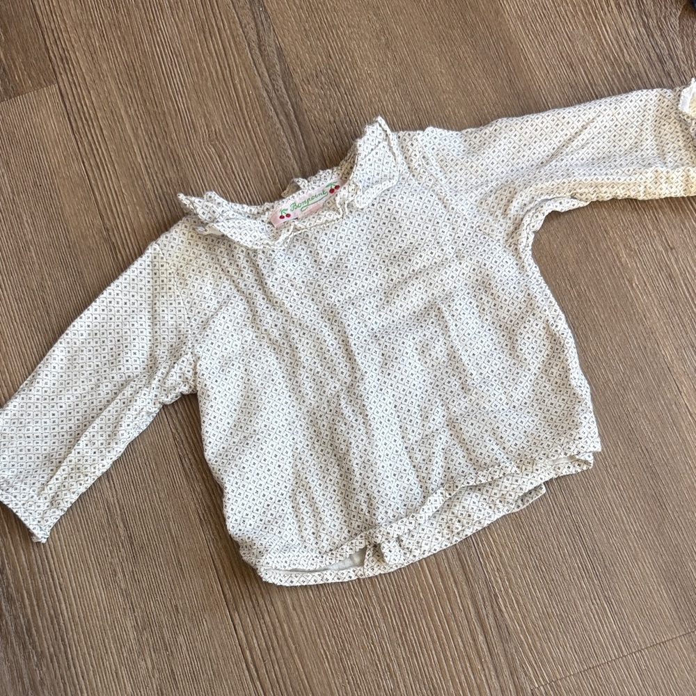 Bonpoint baby girl cotton ruffle collar blouse in polka dot print - 3 months